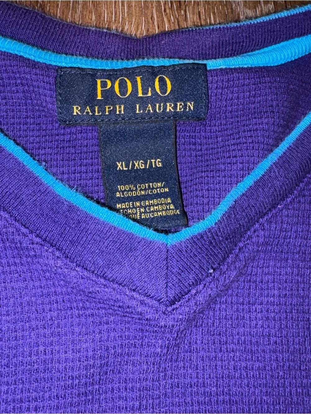 Polo by Ralph Lauren Purple V-Neck Long Sleeve Shirt with Teal Trim